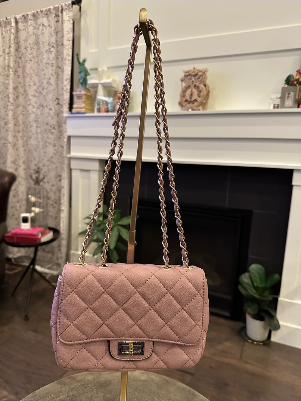 Quilted Pink Chain Shoulder Bag - Unbranded